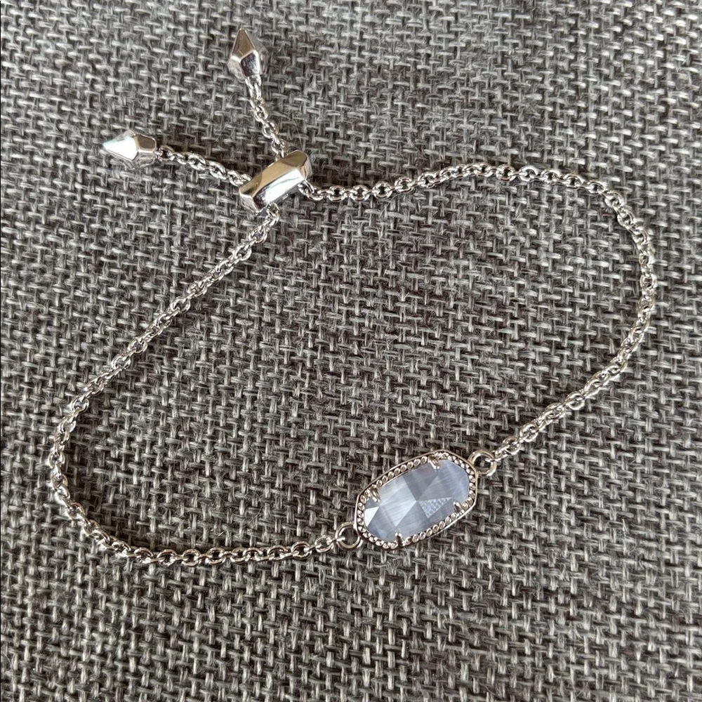 Kendra Scott Elaina Silver Adjustable Chain Bracelet Light Slate Gray Stone